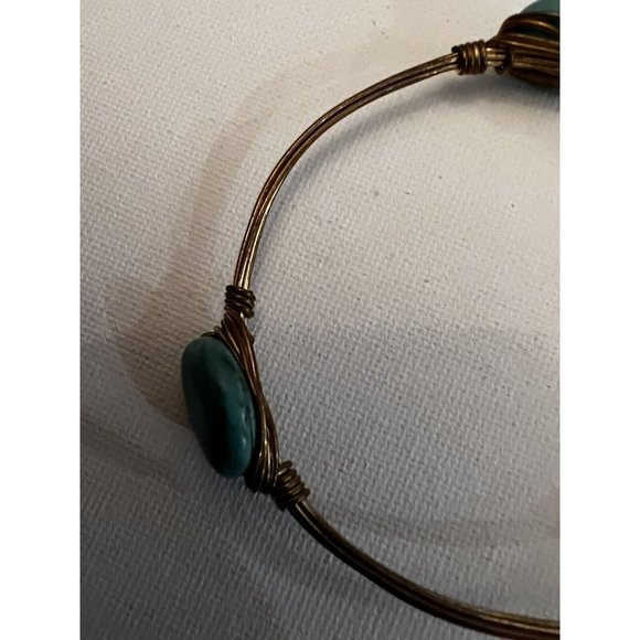 Bourbon and Boweties Copper Wire Wrapped Turquoise Bangle Bracelet Copper Tone - Picture 6 of 6
